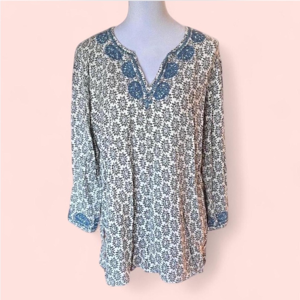 Rock Flower Paper blue and white floral print blouse with embroidery
